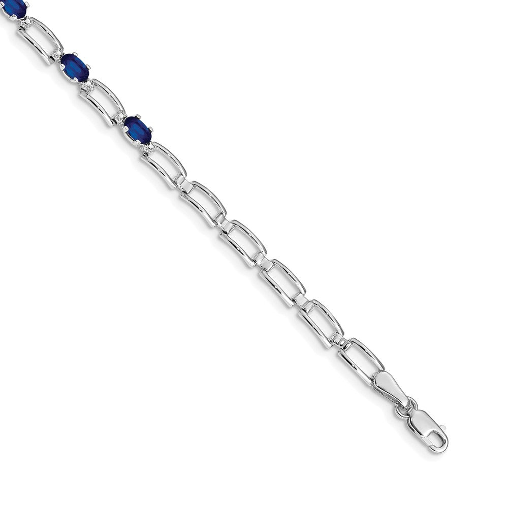 14k White Gold Complete Oval Sapphire and Paperclip Link 7 inch Bracelet, 1.806 ct, 7 x 4 mm