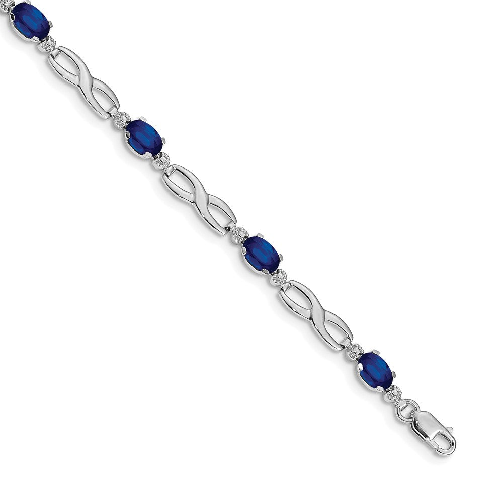 14k White Gold Complete Diamond and Oval Sapphire Infinity 7 inch Bracelet, 3.506 ct, 7 x 5 mm