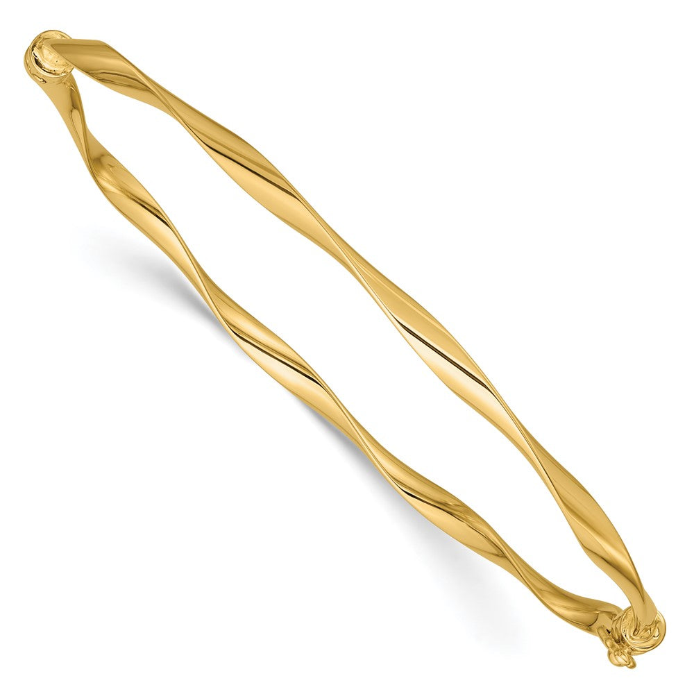 14K Polished Twisted Hinged Bangle, 7 x 3 mm