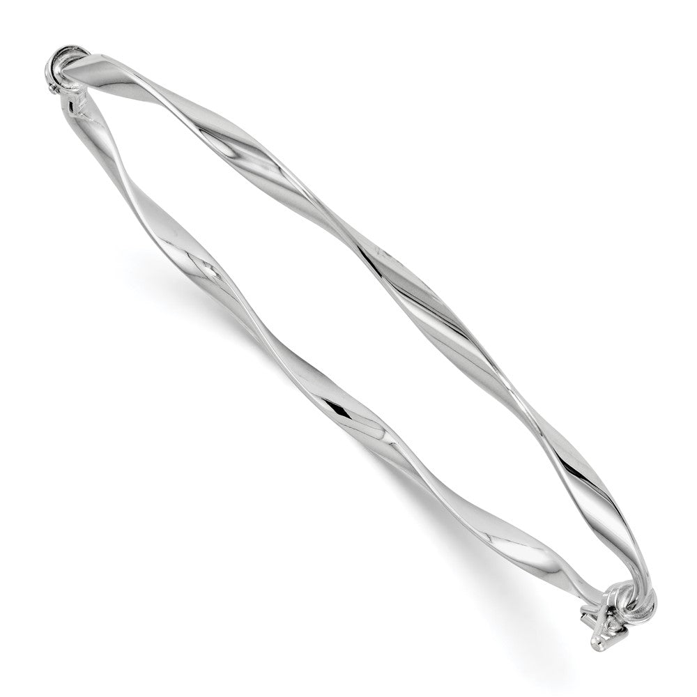 14K White Gold Polished Twisted Hinged Bangle, 3 mm