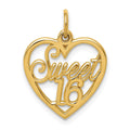 14k SWEET 16 in Heart Charm, 19 x 15 mm