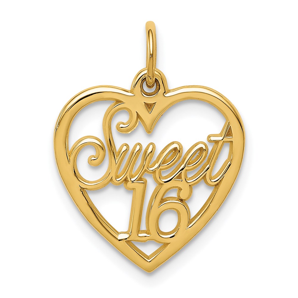 14k SWEET 16 in Heart Charm, 19 x 15 mm