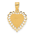 14K Polished and Satin Scalloped Border Engravable Heart Pendant, 26 x 15 mm