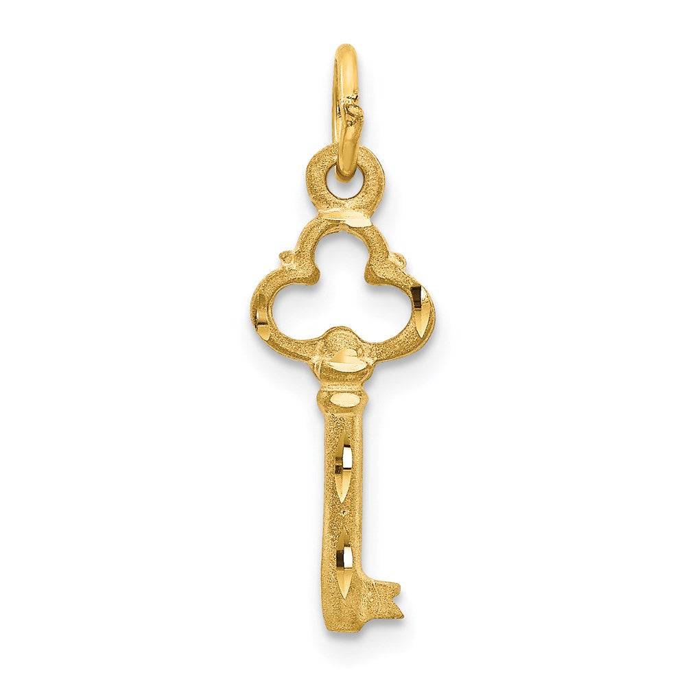 14K Polished Diamond-cut 3D Key Charm, 24 x 8 mm