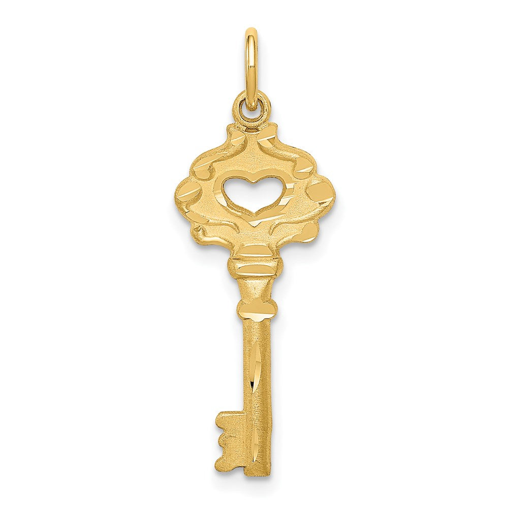 14K Polished Fancy Edge Heart Key Charm, 31 x 10 mm