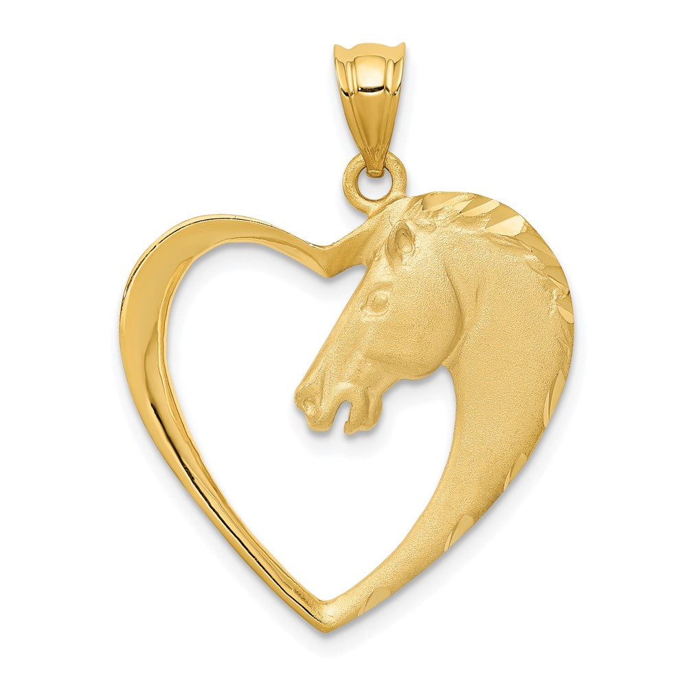 14k Horse In Heart Pendant, 29 x 22 mm