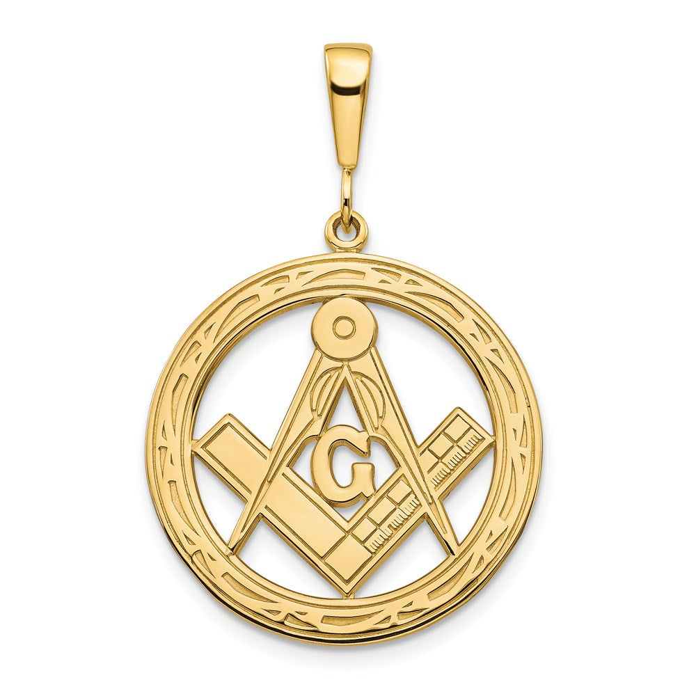 14k Polished and Textured Large Masonic Symbol Pendant, 28 x 23 mm
