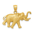 14k Satin Diamond-cut Elephant Pendant, 23 x 28 mm