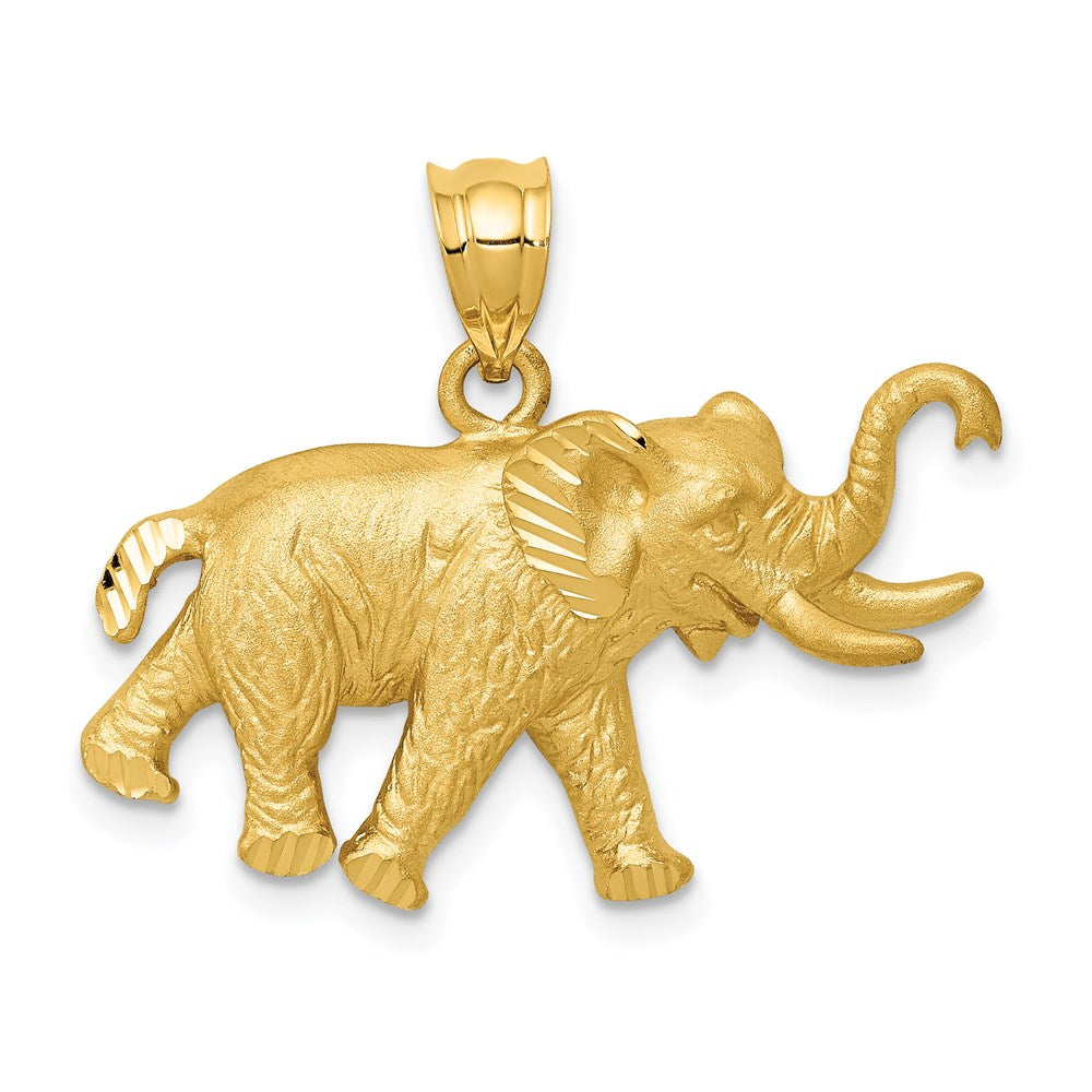 14k Satin Diamond-cut Elephant Pendant, 23 x 28 mm