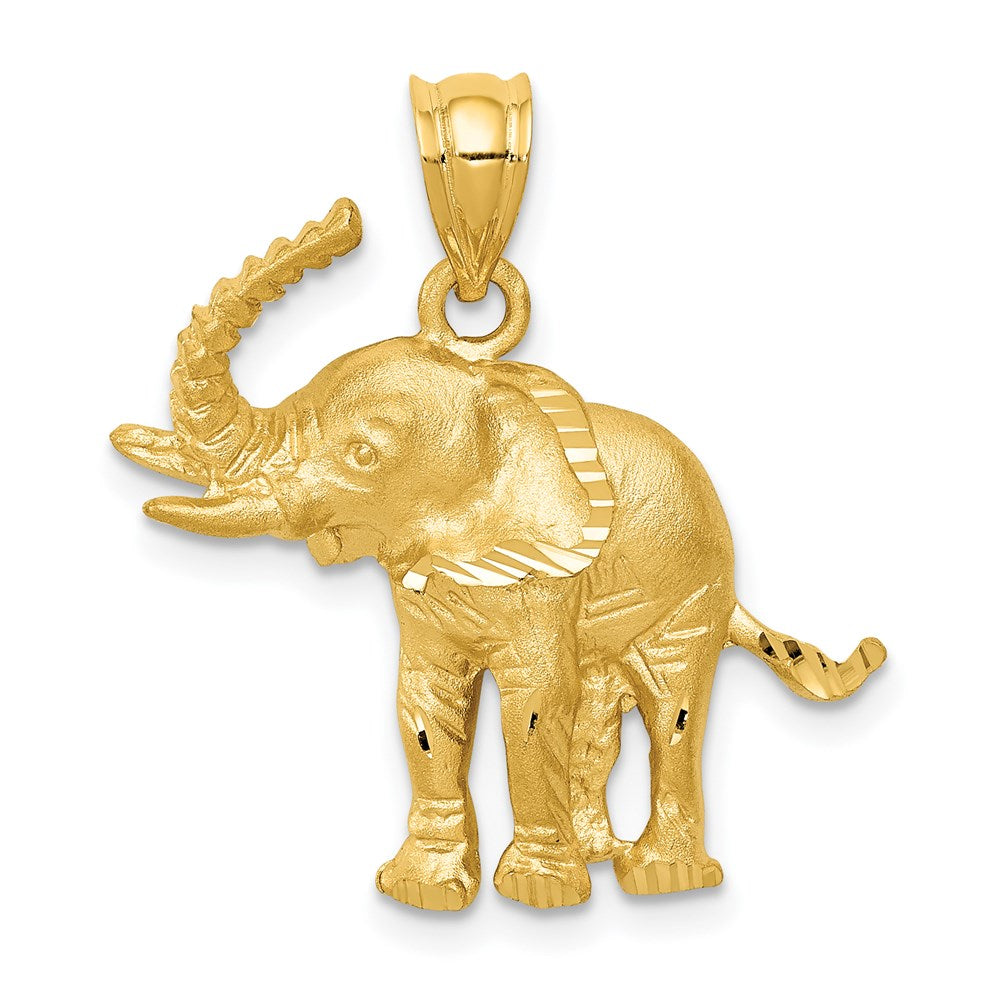 14k Satin Diamond-cut Elephant Pendant, 25 x 24 mm