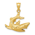14k Satin Diamond-cut Swimming Shark Pendant, 25 x 20 mm