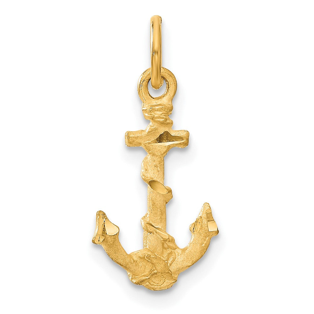 14k 3-D Satin Diamond-cut Anchor with Rope Charm, 22 x 10 mm