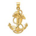 14k Large Polished and Satin Dolphin on Anchor Charm, 42 x 27 mm