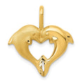 14k Satin and Polished Dolphin Heart Pendant, 23 x 20 mm