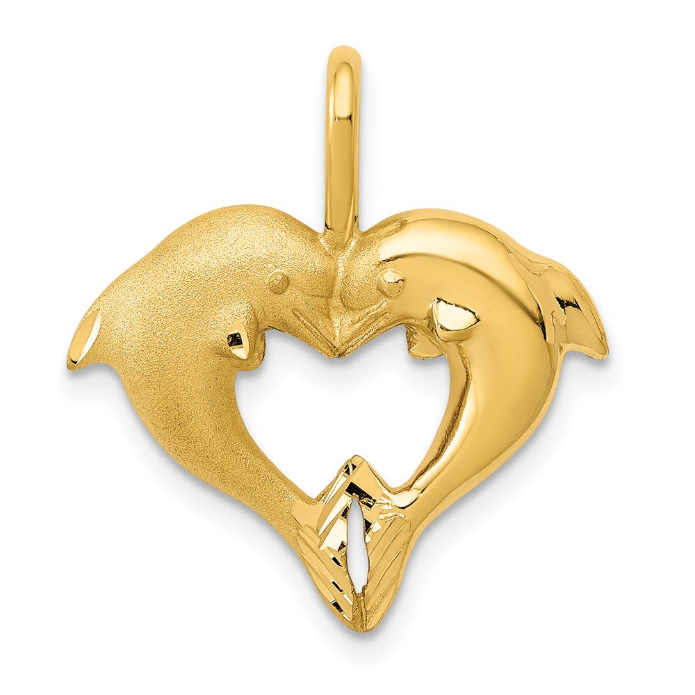 14k Satin and Polished Dolphin Heart Pendant, 23 x 20 mm