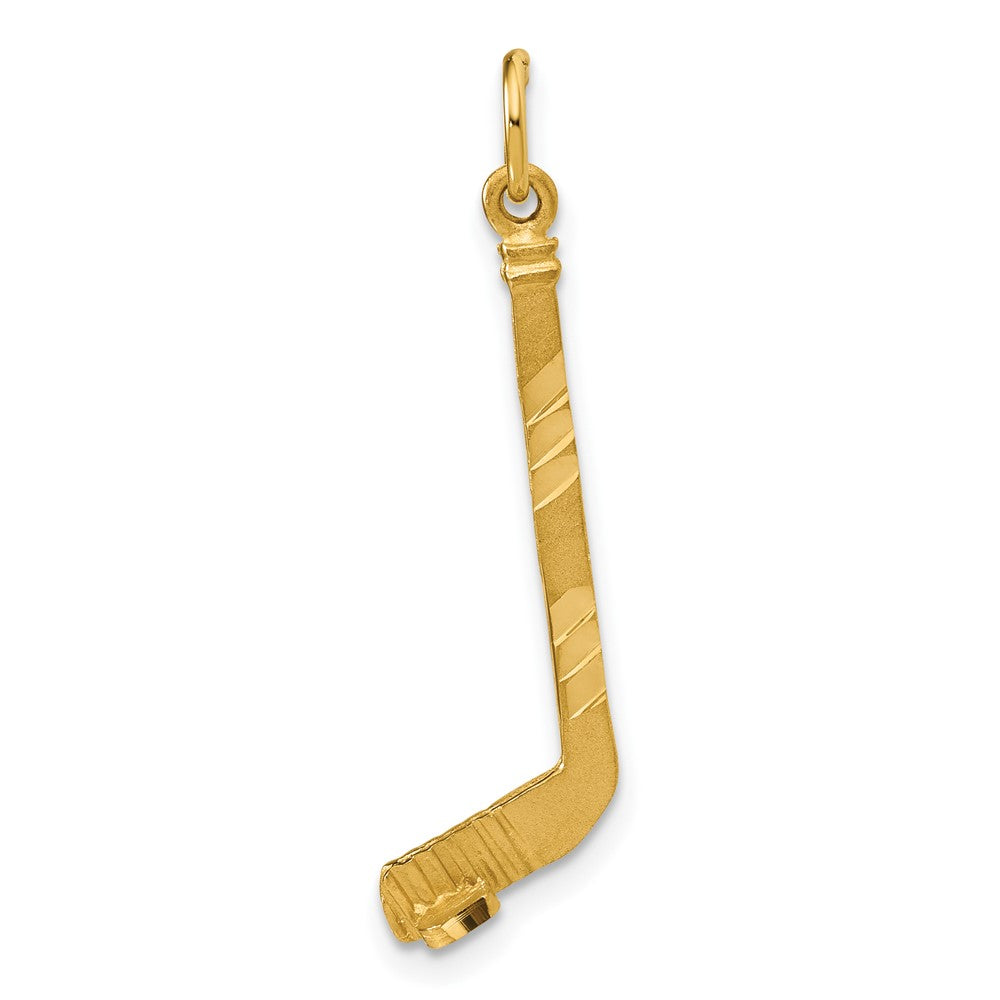 14k Satin Diamond-cut Hockey Stick Charm, 31 x 9 mm