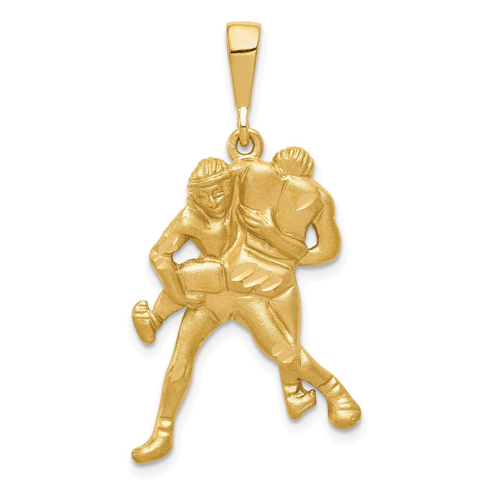 14K Satin and Diamond-cut Wrestlers Charm, 37 x 20 mm