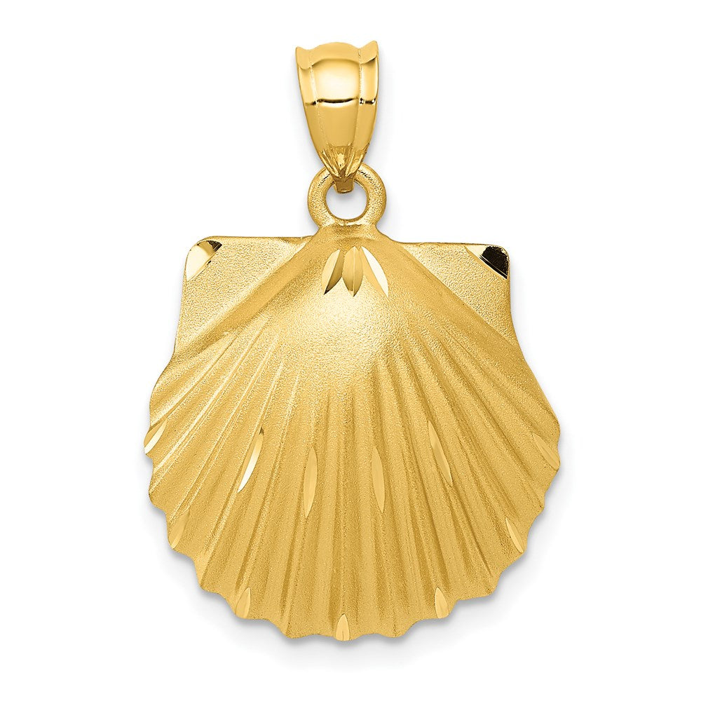 14k Diamond-cut Seashell Pendant, 27 x 18 mm