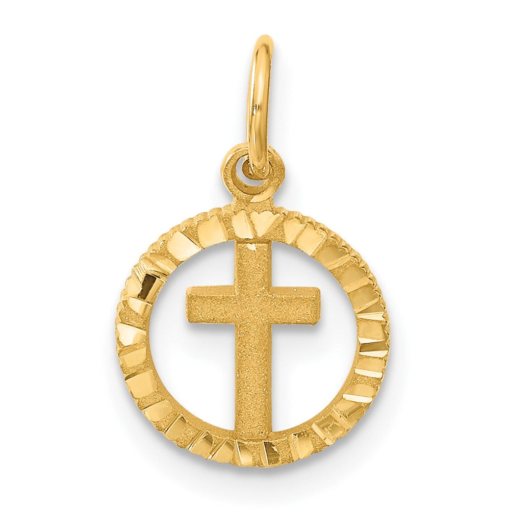 14K Eternal Life Cross in Circle Charm, 19 x 12 mm