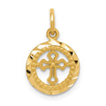 14K Diamond-cut Eternal Life Cross in Circle Charm, 19 x 12 mm