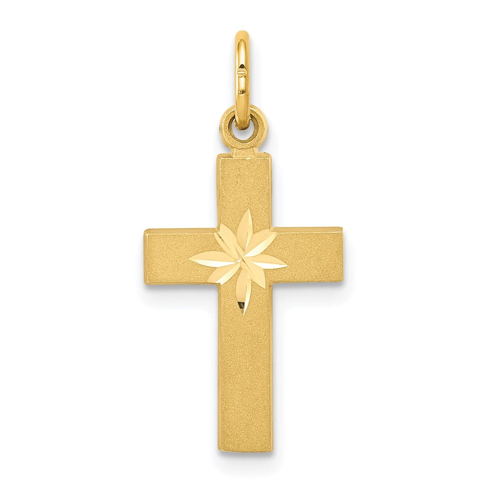 14k Small Diamond-cut Cross Pendant, 23 x 11 mm