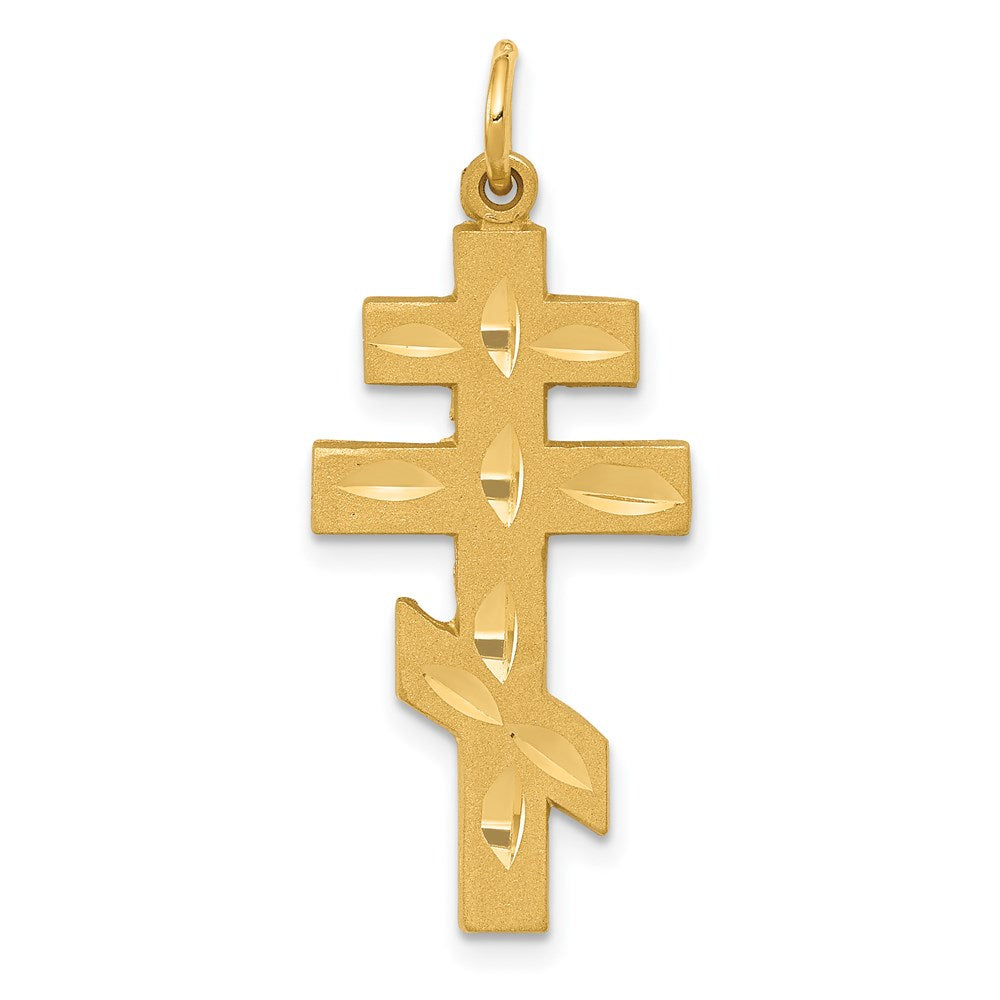 14k Satin Diamond-cut Eastern Orthodox Cross Pendant, 32 x 14 mm