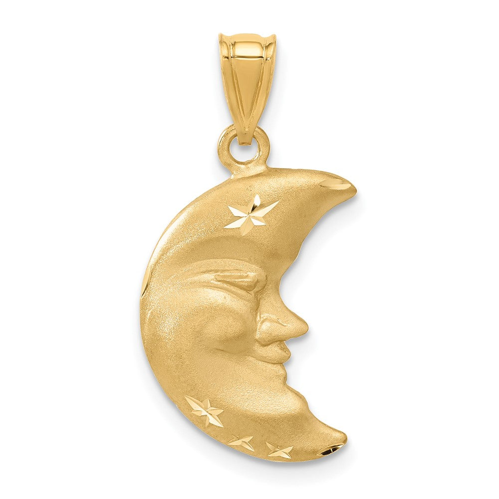 14k Satin Diamond-cut Moon Charm, 28 x 14 mm