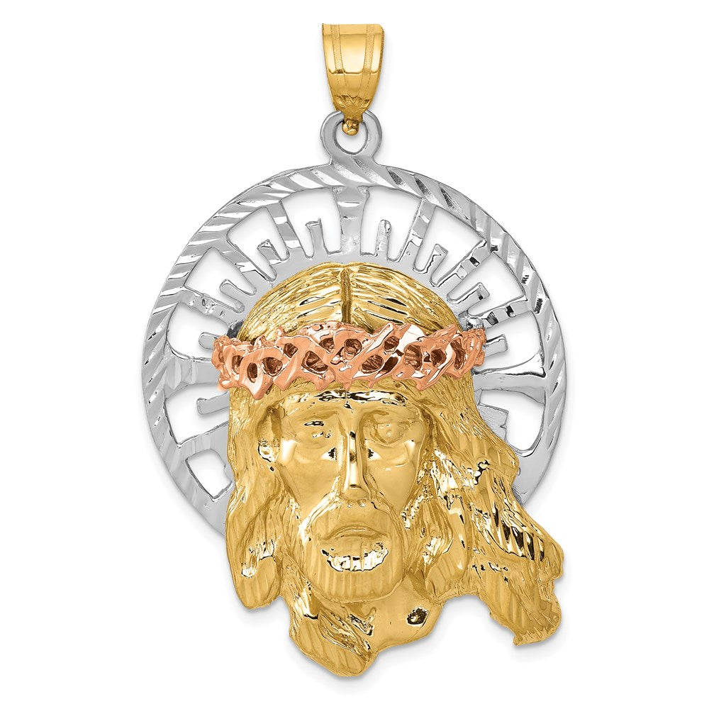 14k Tri-color Diamond-cut Large Jesus Pendant, 55 x 34 mm