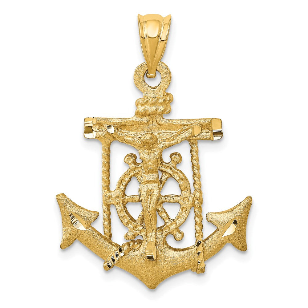 14k Satin Diamond-cut Mariners Crucifix Pendant, 28 x 20 mm
