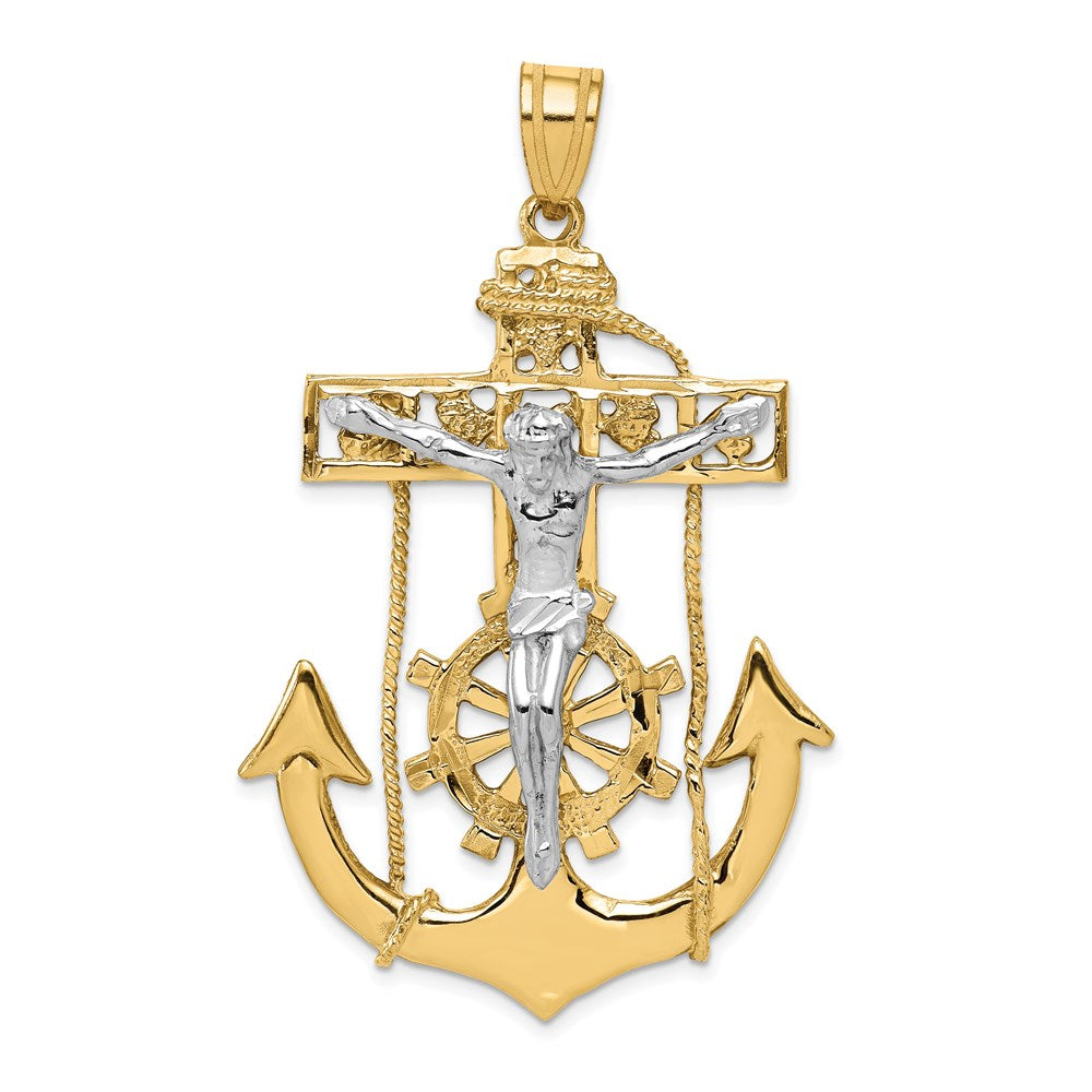 14k Two-tone Large Mariners Crucifix Pendant, 56 x 30 mm