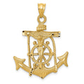14k Satin Diamond-cut Mariners Crucifix Pendant, 40 x 26 mm
