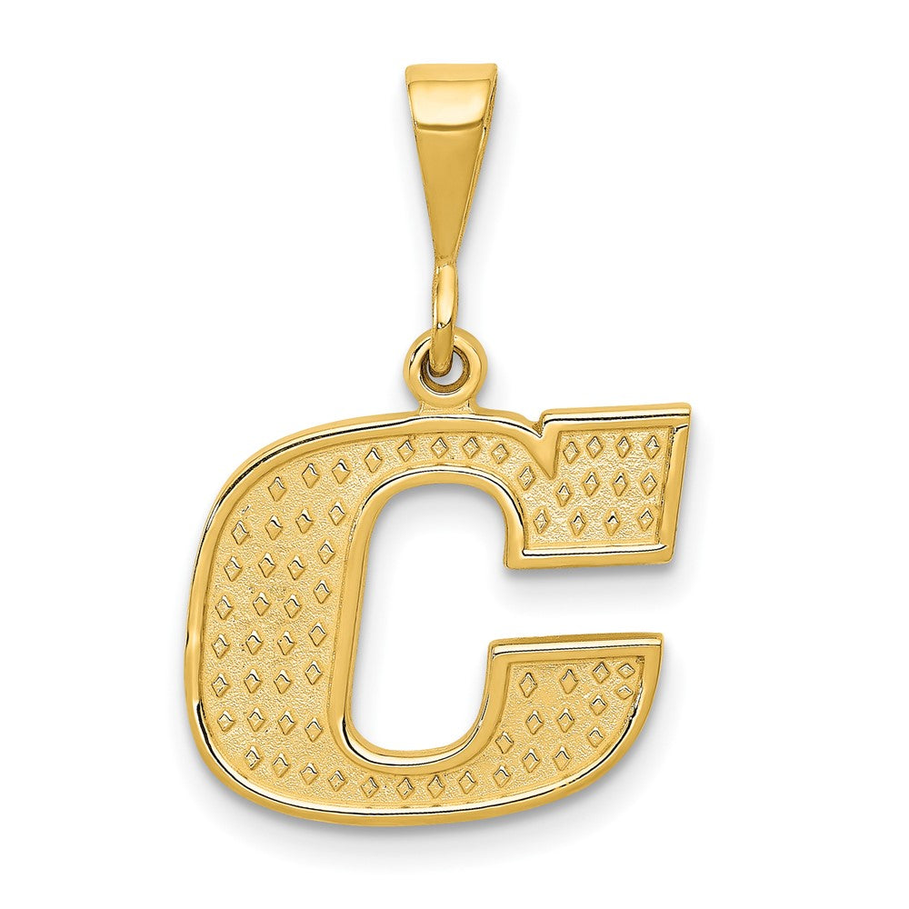 14k Textured Initial C Charm, 26 x 16 mm