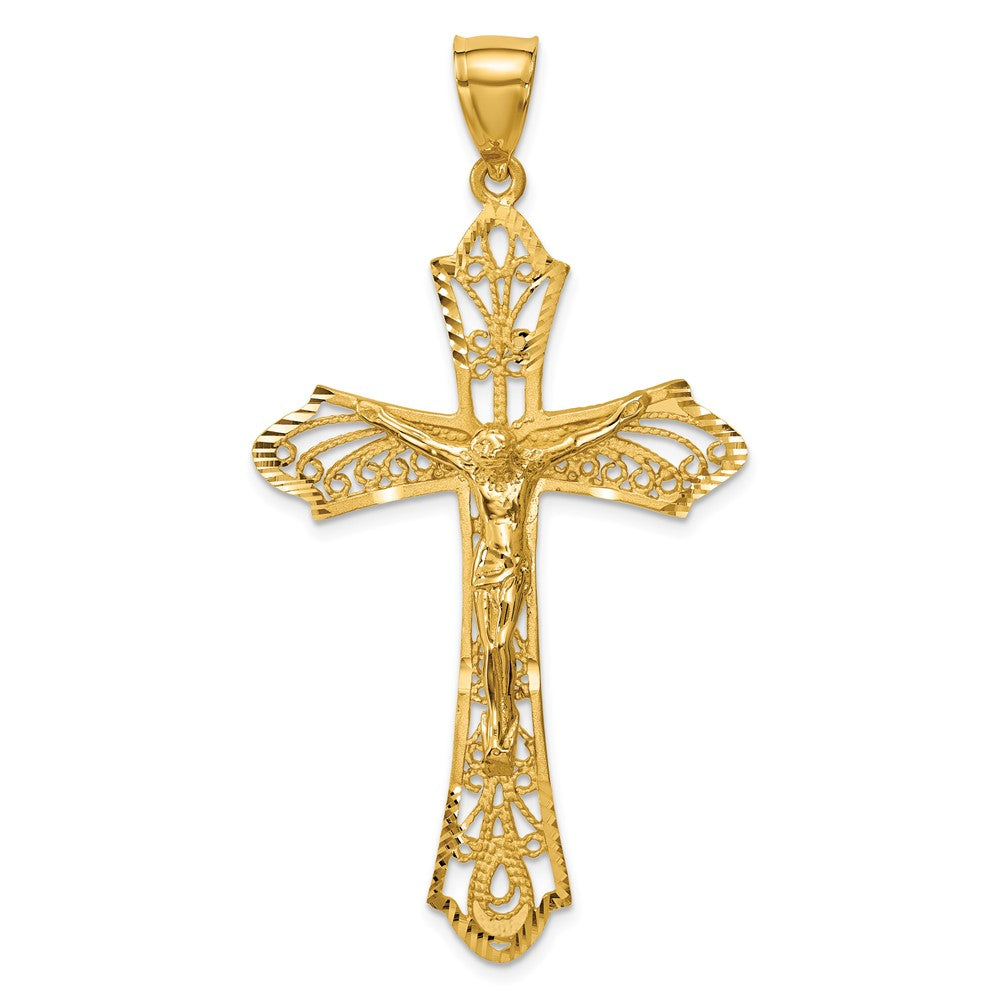 14K Satin Diamond-Cut Crucifix Pendant, 67 x 31 mm
