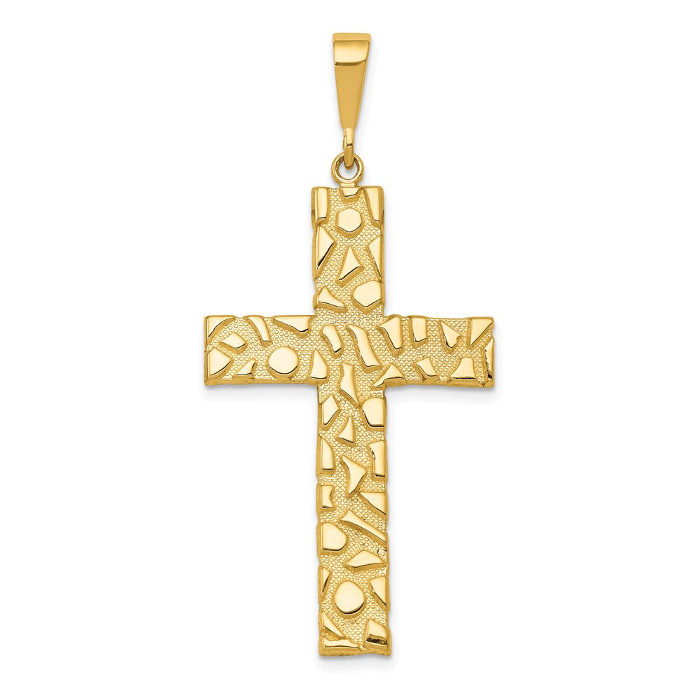 14k Nugget Style Cross Pendant, 50.5 x 23.3 mm