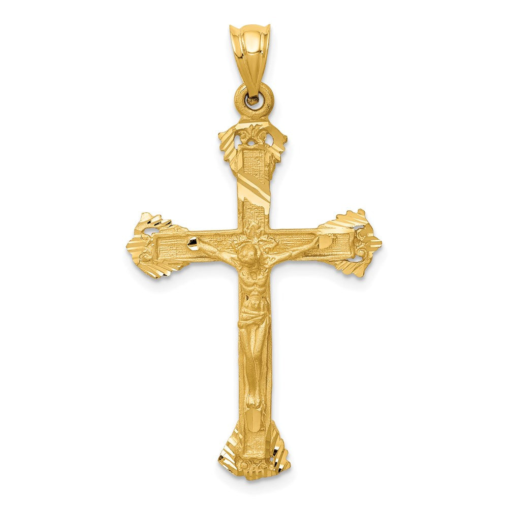 14k Satin Diamond-cut Crucifix Charm, 42 x 23 mm