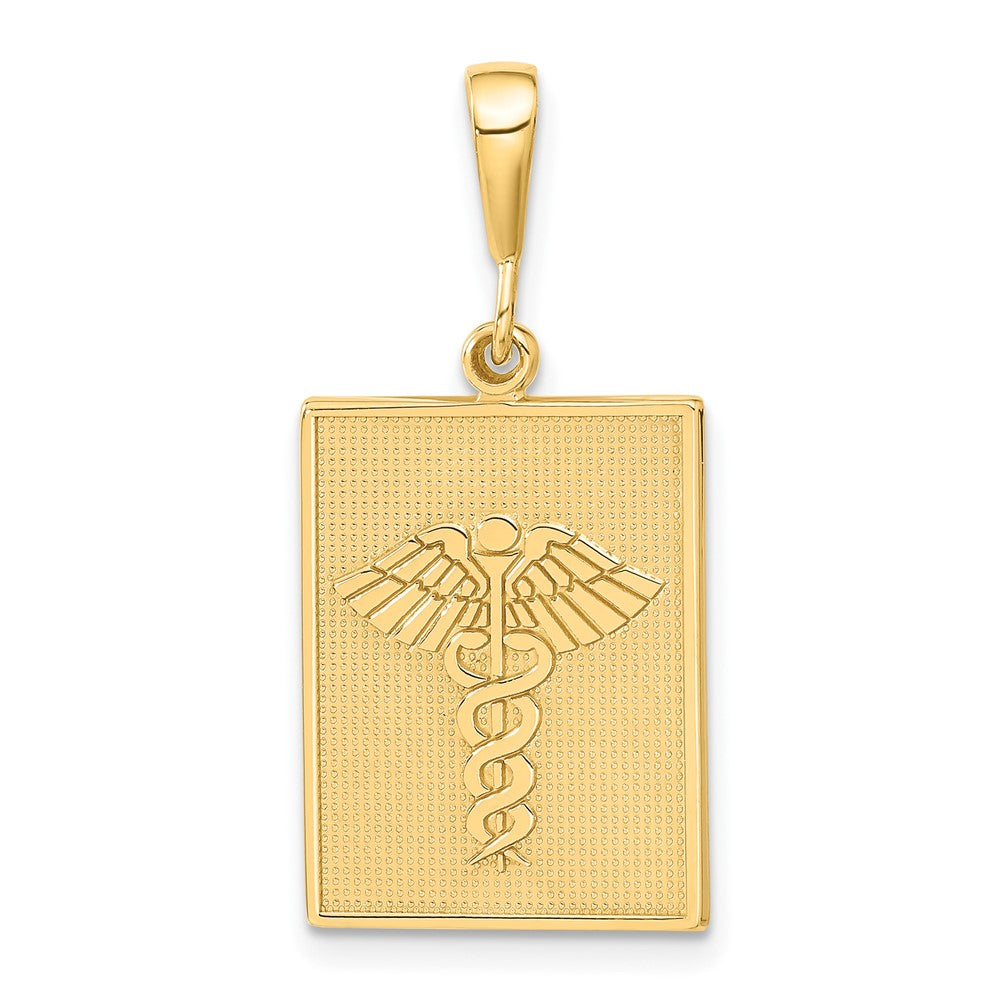 14k Textured Back Caduceus Pendant, 31 x 14.5 mm