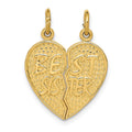 14k BEST SISTER 2-Piece Break-apart Heart Charm, 24 x 17 mm