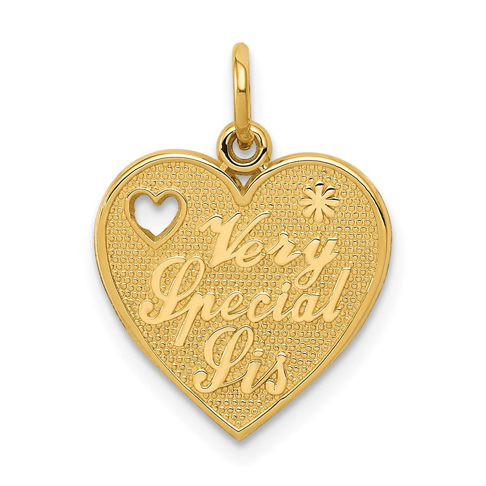 14k VERY SPECIAL SIS Heart Charm, 20 x 14 mm