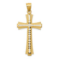 14K Diamond Cut and Satin Cross Pendant, 47 x 22 mm