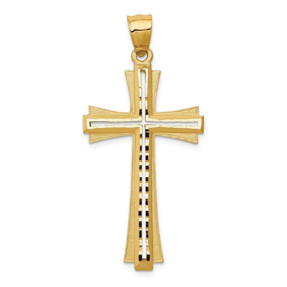 14K Diamond Cut and Satin Cross Pendant, 47 x 22 mm
