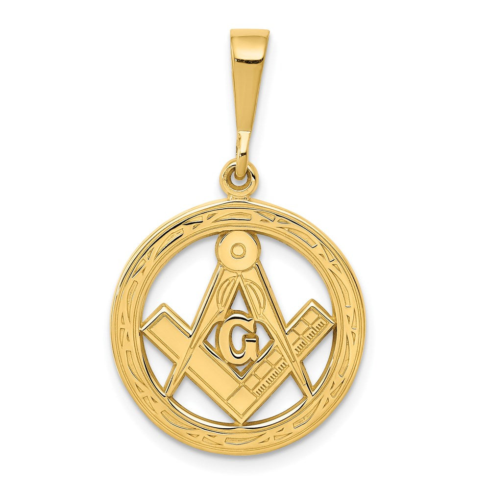 14k Polished and Textured Masonic Symbol Pendant, 23 x 18 mm