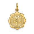 14k RN Registered Nurse Textured Back Disc Charm, 20 x 12 mm