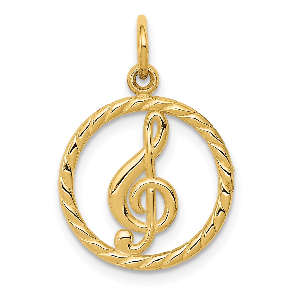14k Treble Clef in Circle Charm, 21 x 15 mm