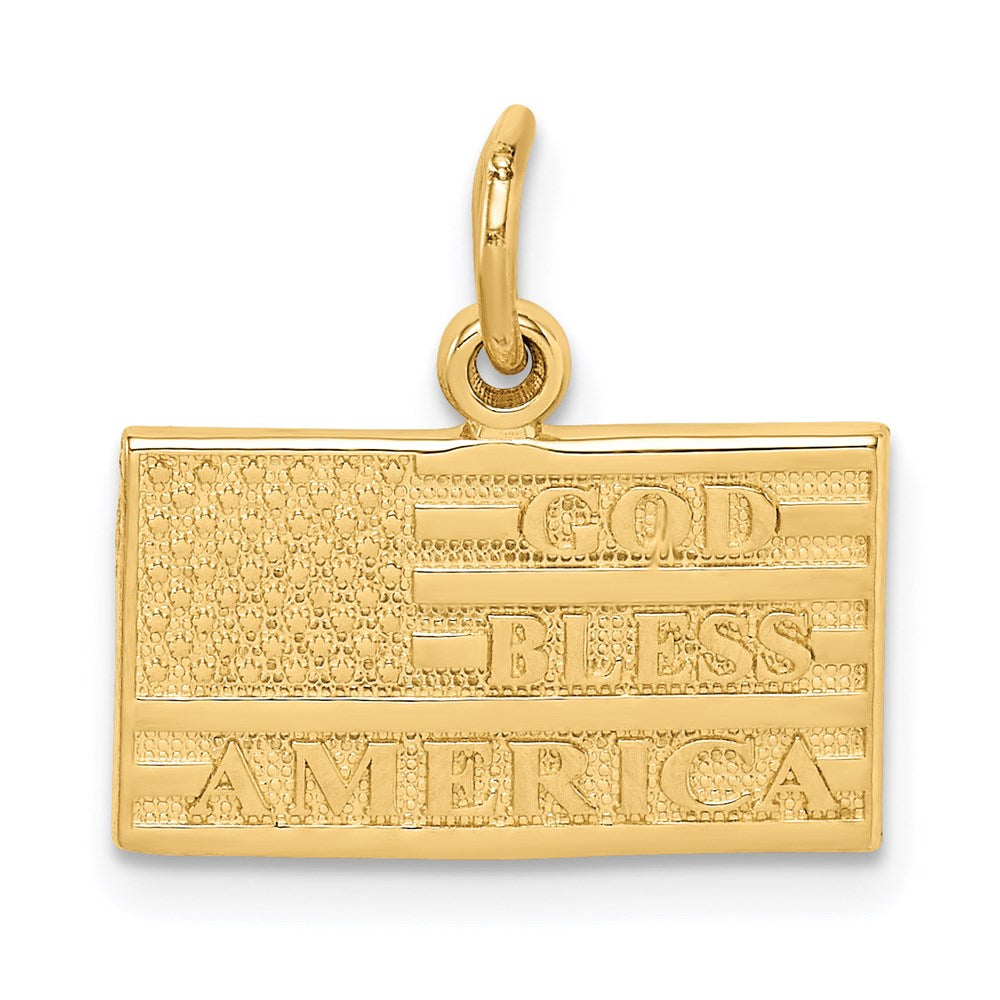 14k GOD BLESS AMERICA Flag Charm, 17 x 16 mm