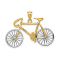 14k Large Two-tone 3-D Bicycle with Moveable Wheels Pendant, 26 x 35 mm