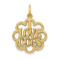 14k I LOVE DOGS In Scalloped Circle Charm, 26 x 17 mm
