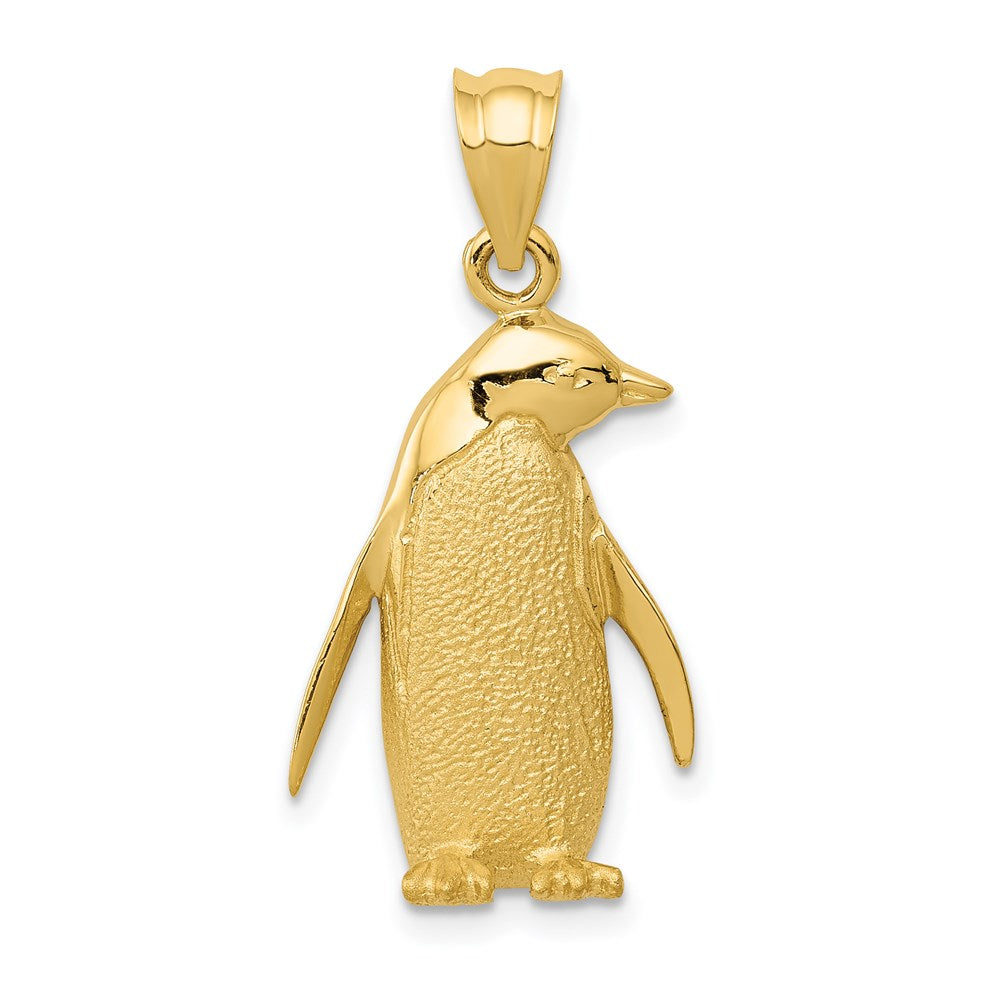 14k Polished and Textured Penguin Charm, 27 x 14 mm