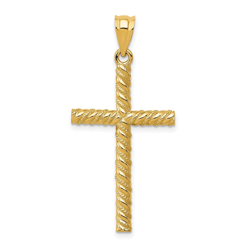 14K Twisted Cross Pendant, 37 x 18 mm