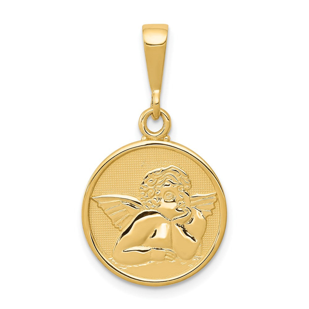 14K Polished and Satin Raphael Angel Round Pendant, 29 x 16 mm