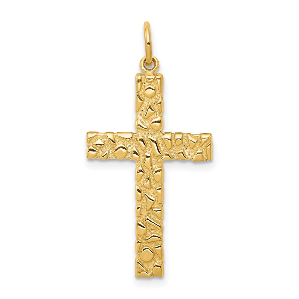 14k Nugget Style Cross Pendant, 39 x 16 mm